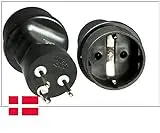 DINIC Reisestecker, Stromadapter für Dänemark, 3-Pin Netzadapter (1 Stück, schwarz)